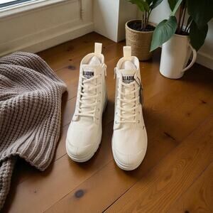 Palladium Pallabase Twill‎ Boots Womens 6 Star White Canvas Ortholite Combat Zip